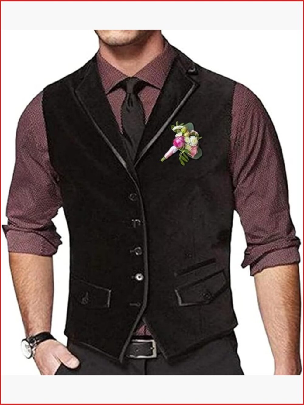 Men's Velvet Notched Lapel Slim Fit Formal Dress Vest